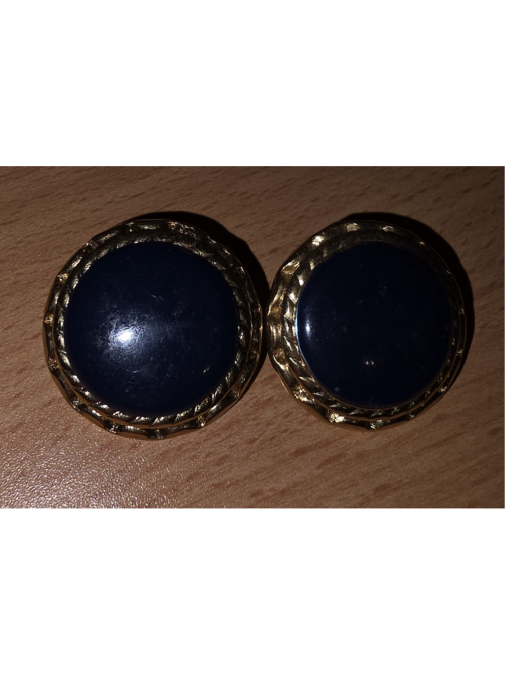 Vintage Navy Blue Cabochon Gold Tone Statement Clip On Earrings Oversized